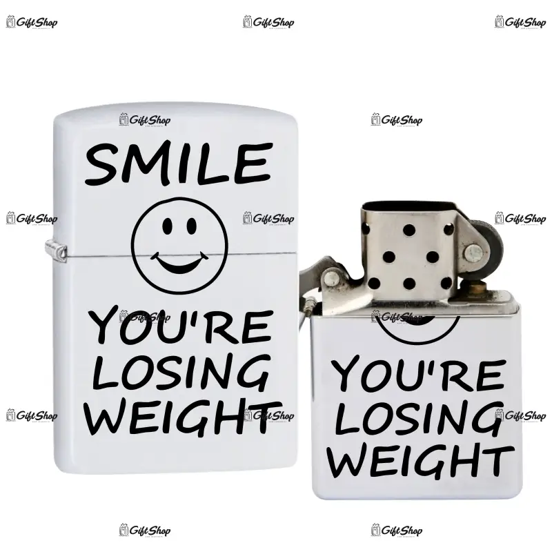Smile you are losing weight, bricheta metalica gravata laser cu mesaj